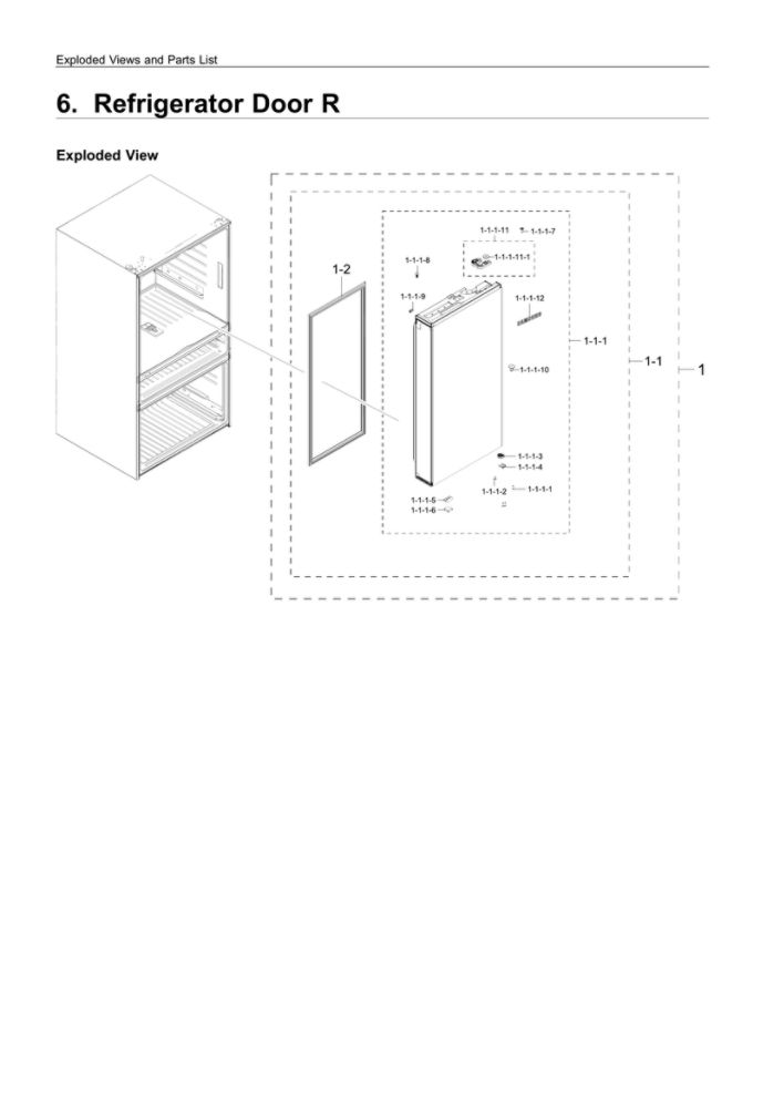 Right Refrigerator Door Parts Diagram and Parts List for RF23M8070DT AA-00 Samsung Refrigerator