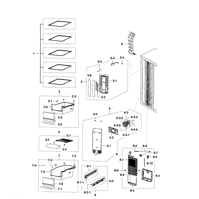 Freezer Diagram and Parts List for RSG307AARS XAA-02 Samsung Refrigerator