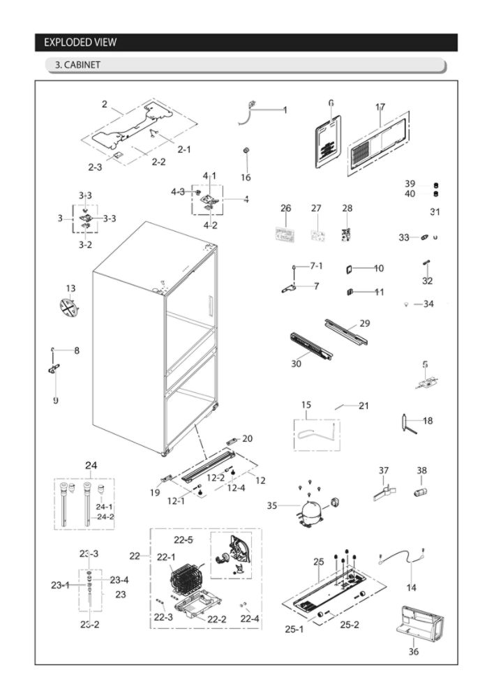 Cabinet Parts Diagram and Parts List for RF25HMIDBSR AA-00 Samsung Refrigerator