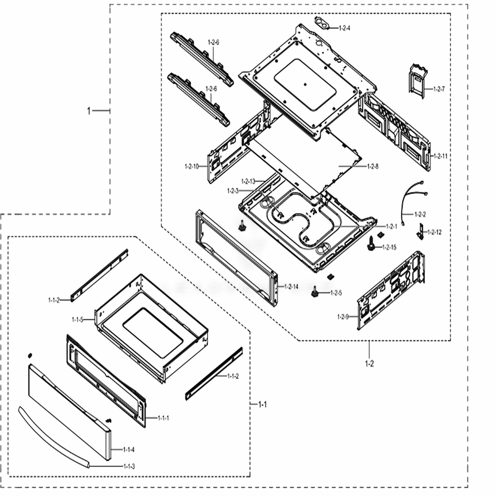 Assembly Drawer Diagram and Parts List for NE58K9850WG (AA)(0004) Samsung Range