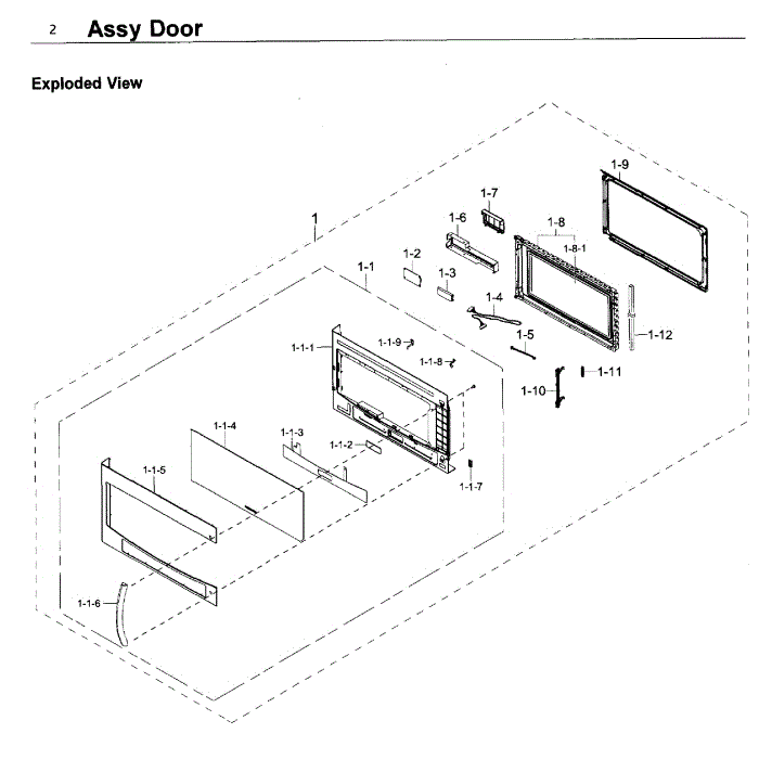 Door Diagram and Parts List for MC17J8000CG AA-00 Samsung Microwave Oven Combo