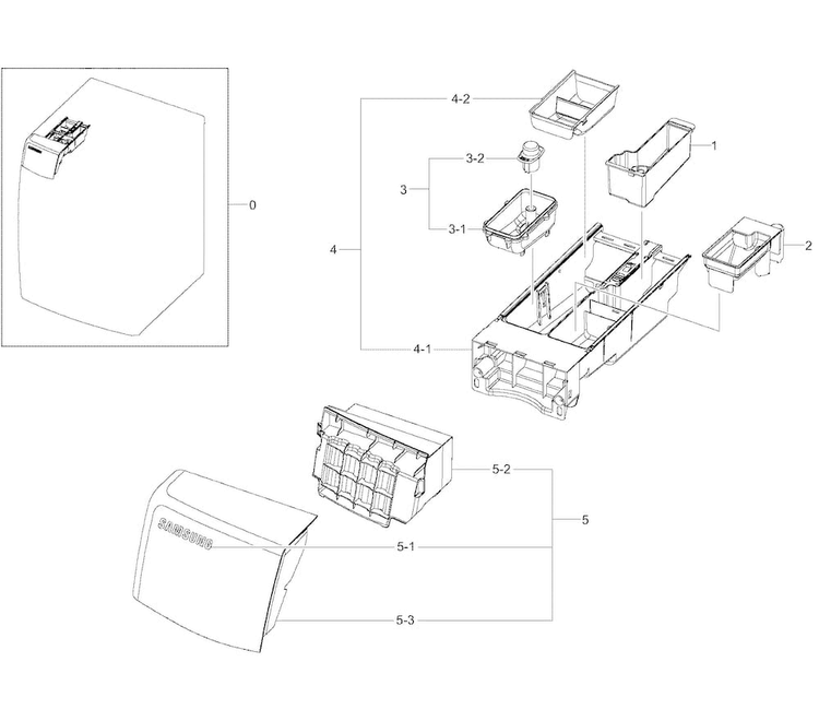 Drawer Assy Diagram and Parts List for WF455ARGSGR A2-0000 Samsung Washer