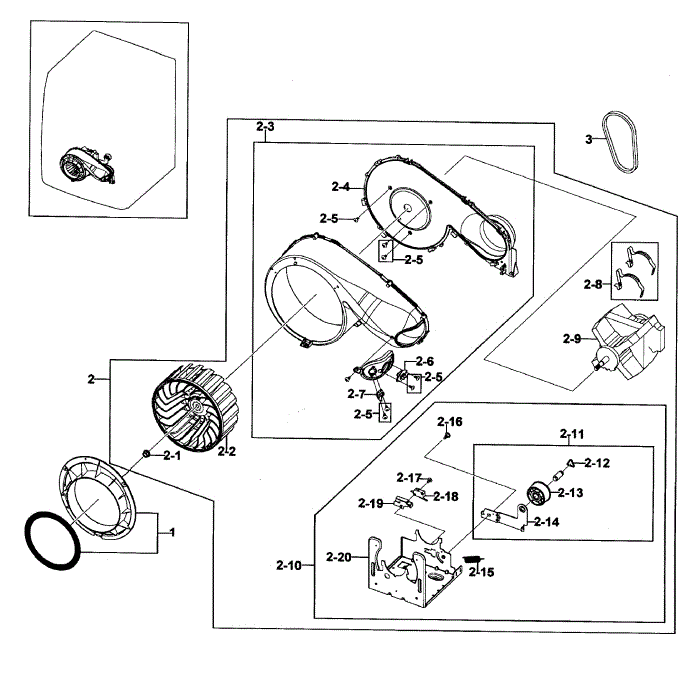 Motor Assembly Diagram and Parts List for DV419AGW XAA-01 Samsung Dryer