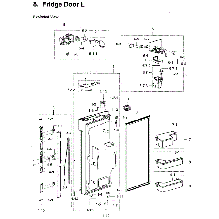 Fridge Door L Diagram and Parts List for RF28K9580SR AA-01 Samsung Refrigerator