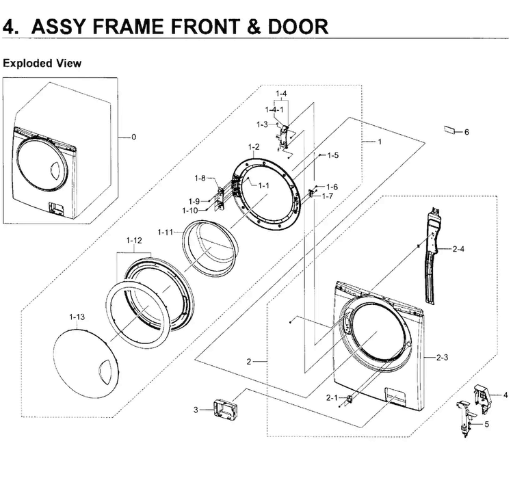 Frame Front & Door Diagram and Parts List for WF219ANW XAA-0001 Samsung Washer