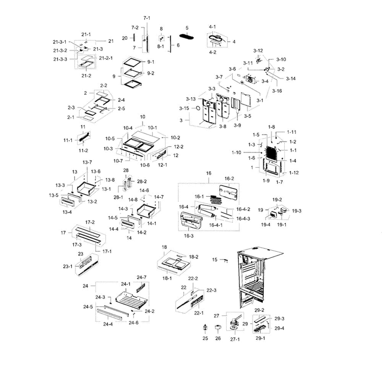 Fridge Diagram and Parts List for RFG237AAWP XAA-0005 Samsung Refrigerator