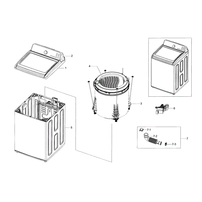 Main Assembly Diagram and Parts List for WA400PJHDWR AA-02 Samsung Washer