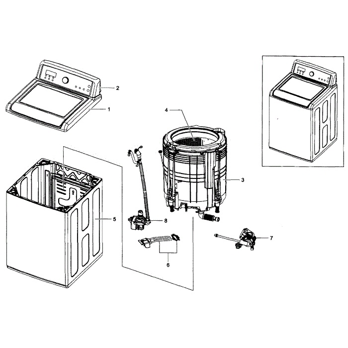 Main Assembly Diagram and Parts List for WA5451ANW XAA-01 Samsung Washer