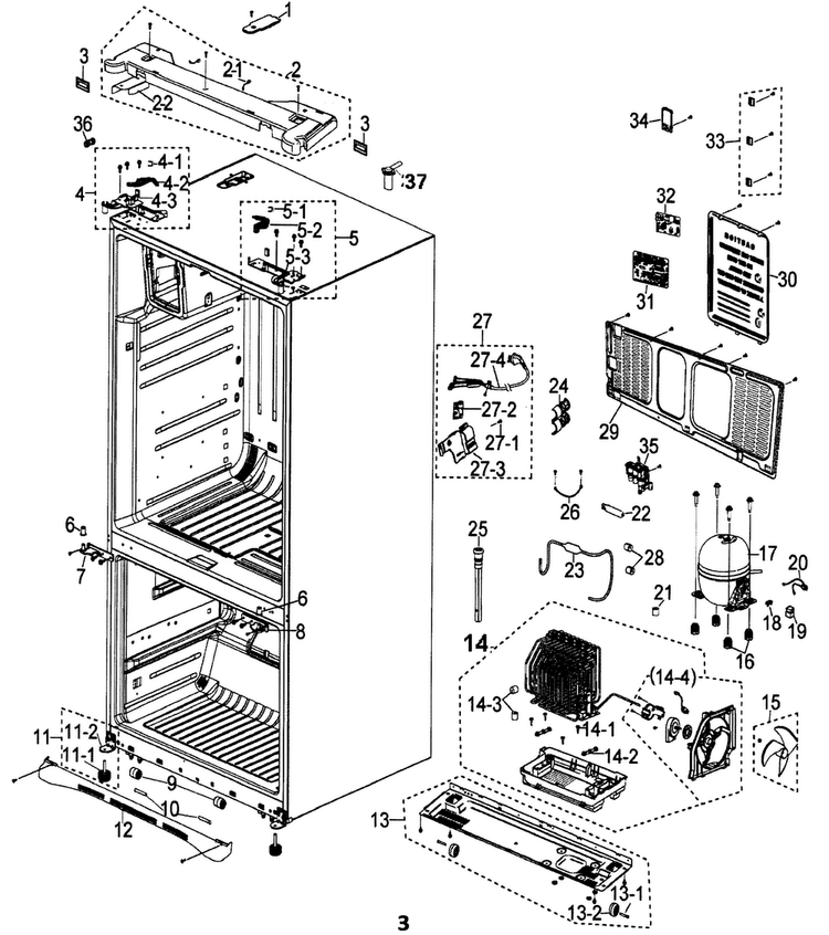 Cabinet Diagram and Parts List for RFG297ABBP XAA Samsung Refrigerator