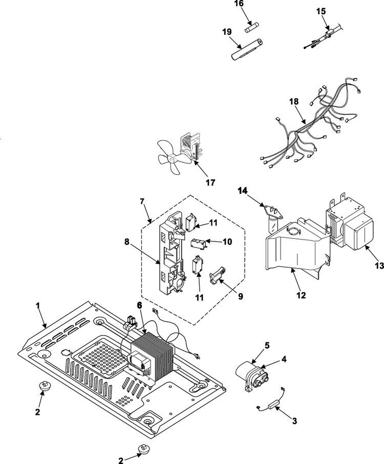 Internal Control/latch Asy/base Diagram and Parts List for WW600 XAA Samsung Microwave