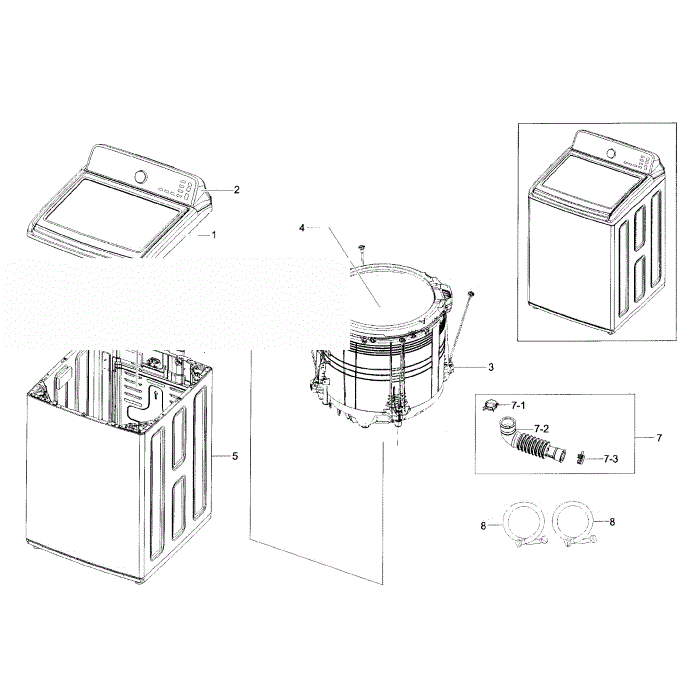 Main Assembly Diagram and Parts List for WA56H9000AP A2-00 Samsung Washer