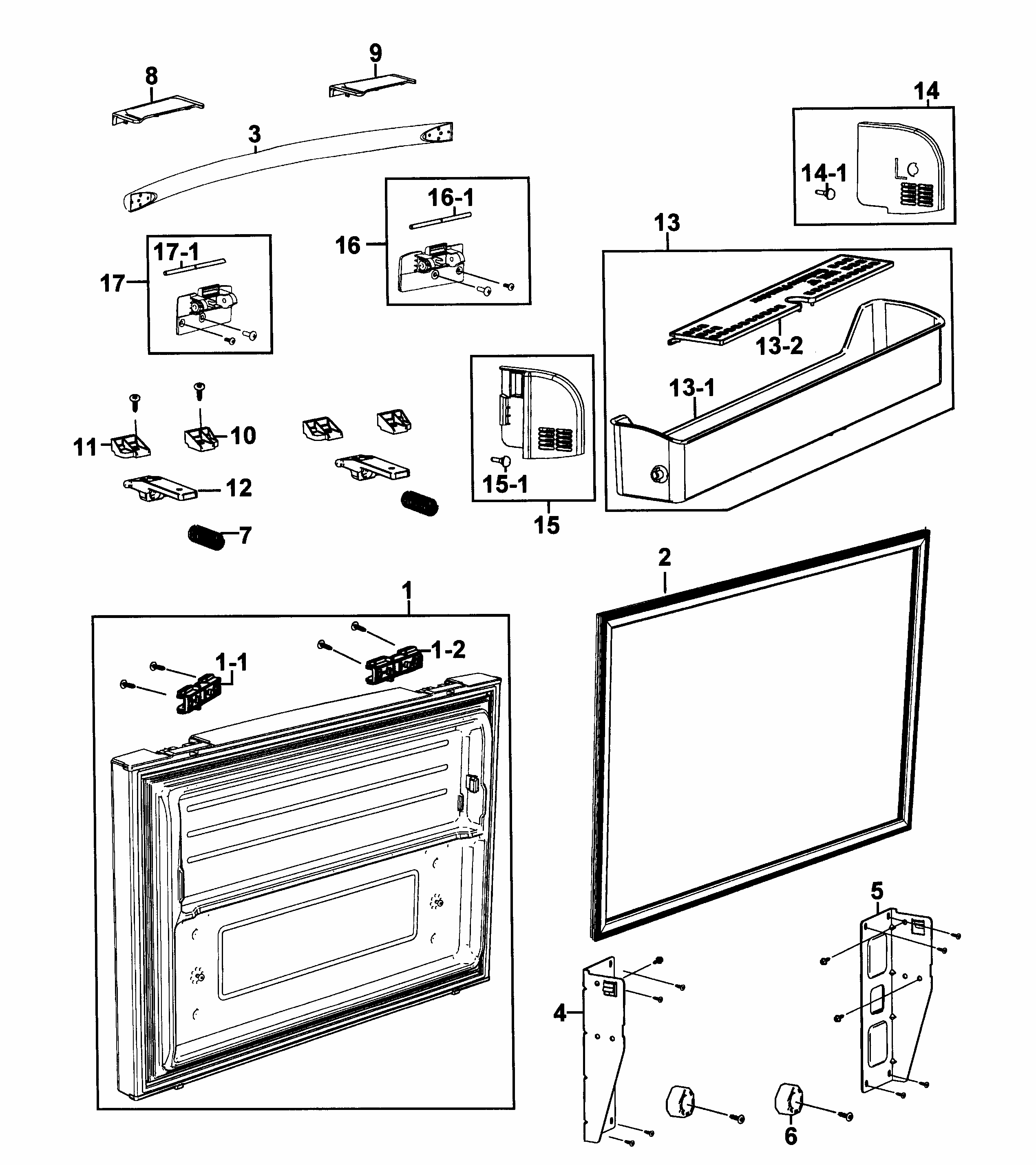 Freezer Door Diagram and Parts List for RF266AERS XAA-0001 Samsung Refrigerator