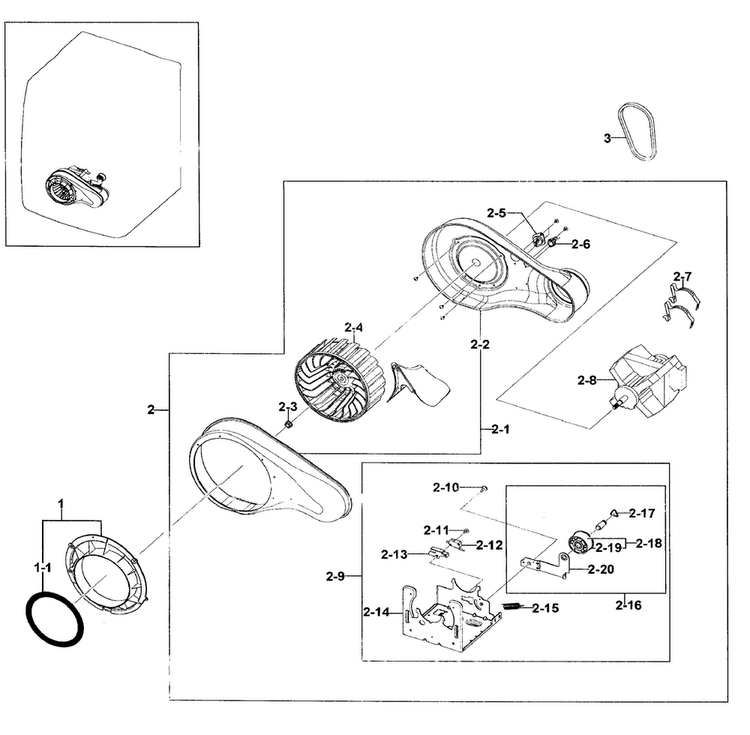 Motor Assy Diagram and Parts List for DV511AER XAA-0001 Samsung Dryer