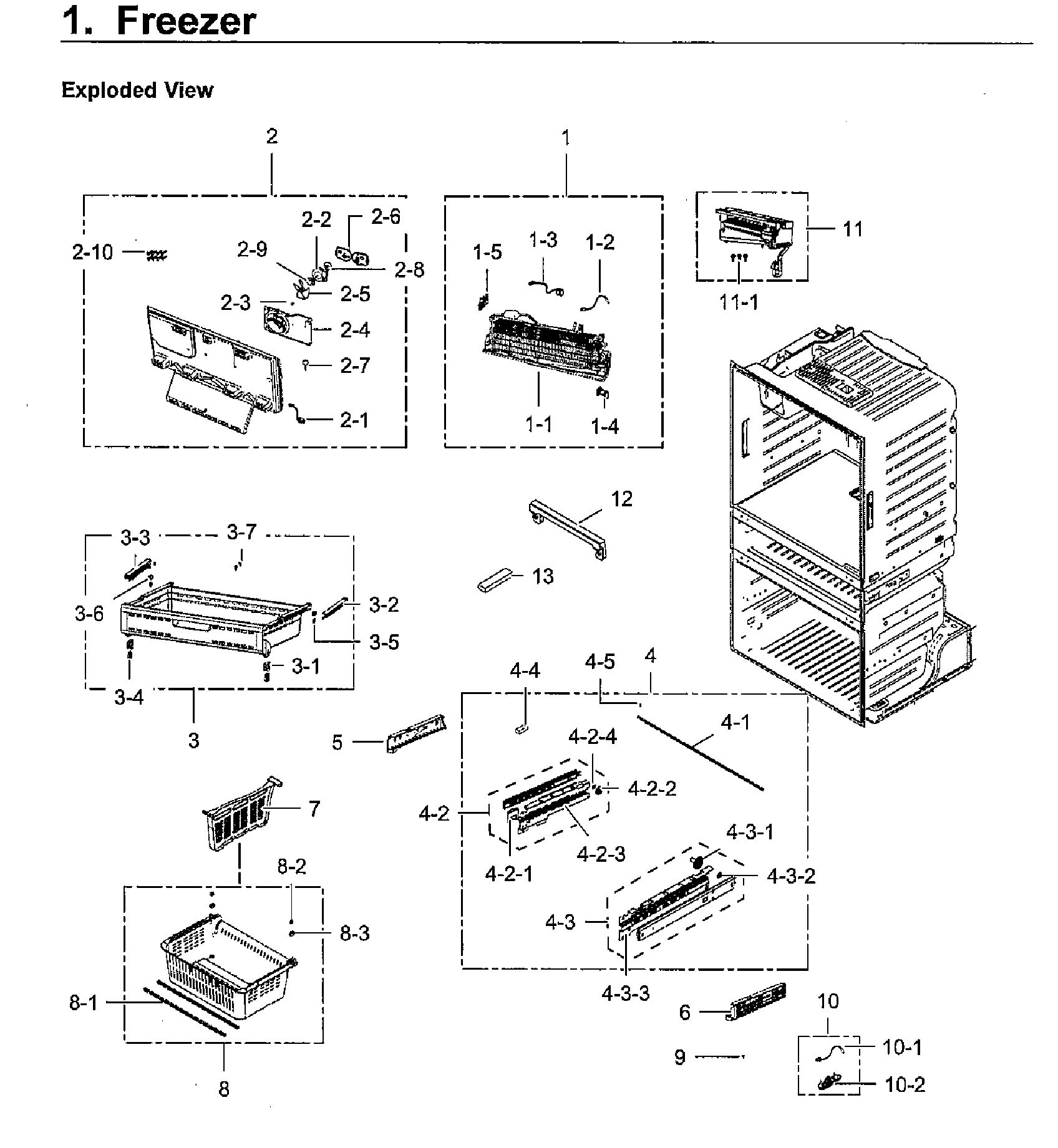 Freezer Diagram and Parts List for RF28HMEDBWW AA-0011 Samsung Refrigerator