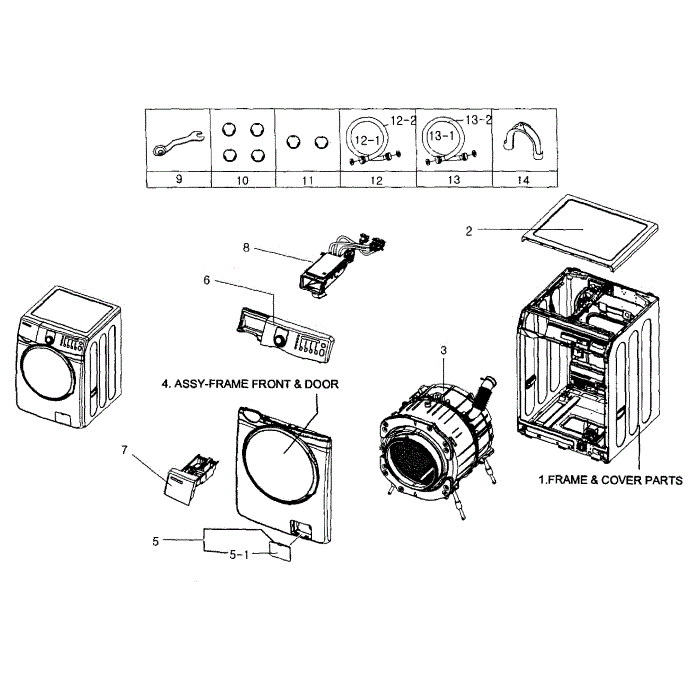 Main Assembly Diagram and Parts List for WF331ANW XAA-04 Samsung Washer