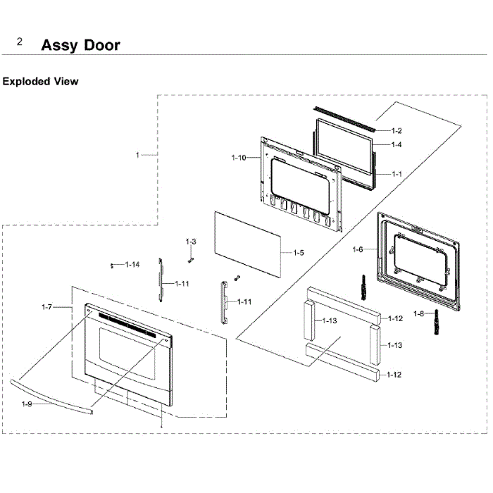 Door Diagram and Parts List for NE59J3420SW AA-07 Samsung Range