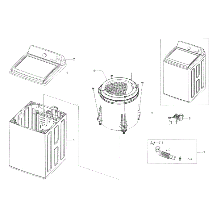 Main Assembly Diagram and Parts List for WA45H7000AW A2-04 Samsung Washer