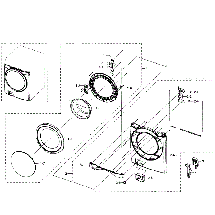 Front Section Diagram and Parts List for WF511ABR XAA-04 Samsung Washer