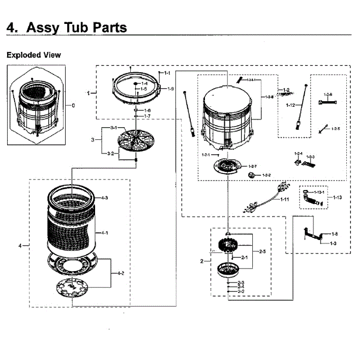 Tub Assembly Diagram and Parts List for WA54M8750AW A4-00 Samsung Washer