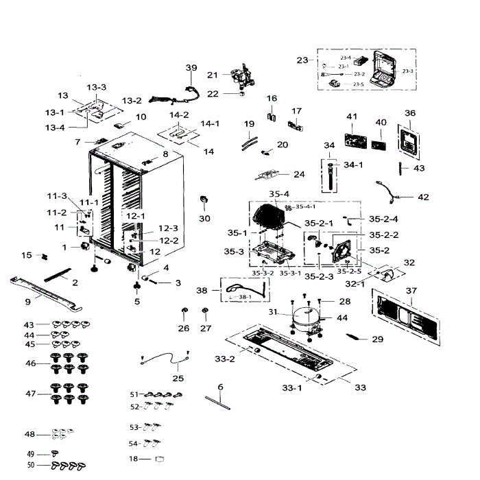 Cabinet Diagram and Parts List for RS265TDRS XAA-01 Samsung Refrigerator