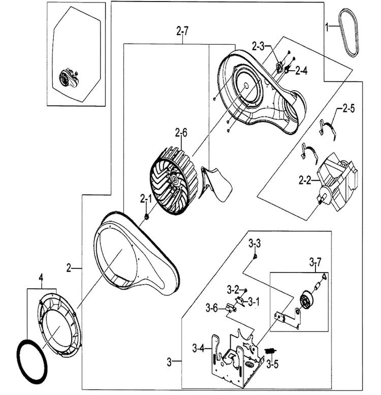 Motor Assy Diagram and Parts List for DV511AGR XAA Samsung Dryer