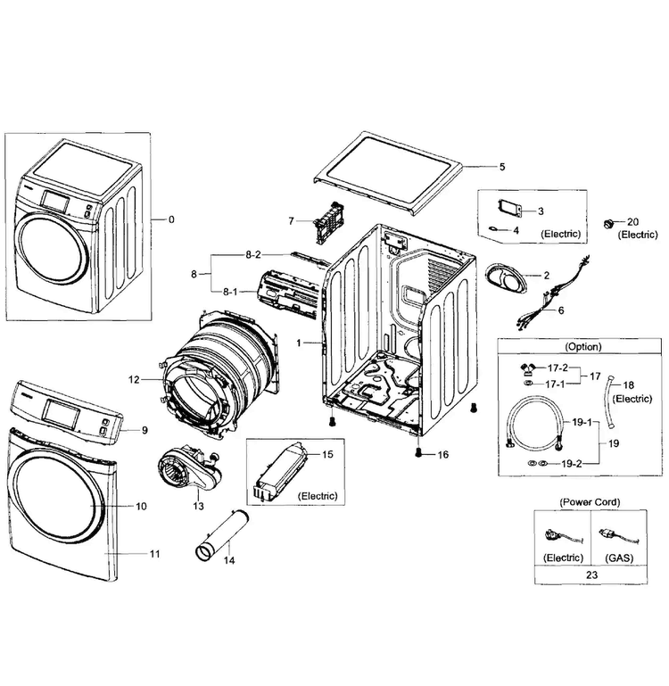 Main Assy Diagram and Parts List for DV457EVGSWR AA-0001 Samsung Dryer