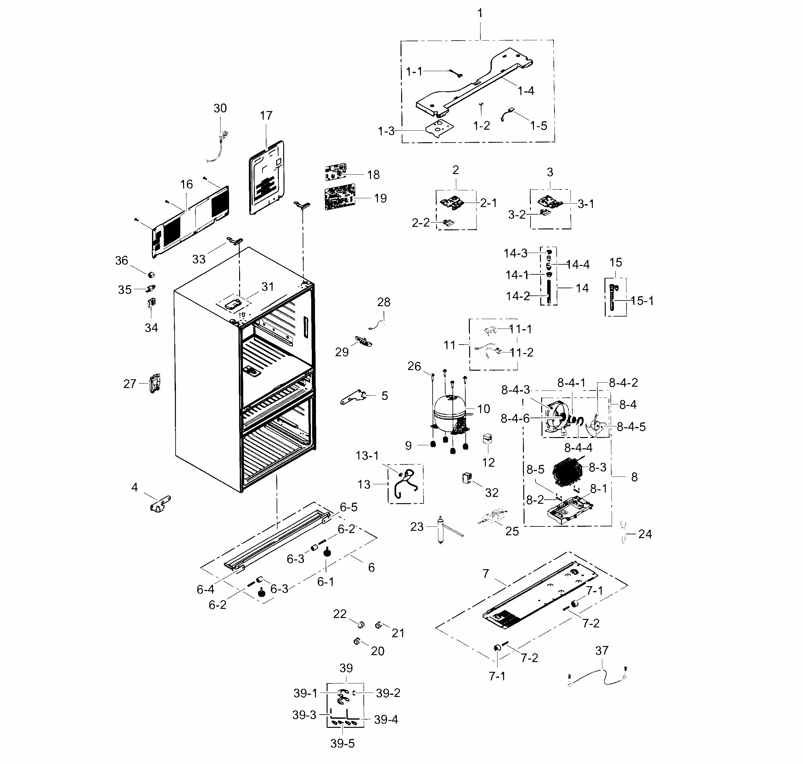 Cabinet Diagram and Parts List for RF31FMESBSR AA-0002 Samsung Refrigerator
