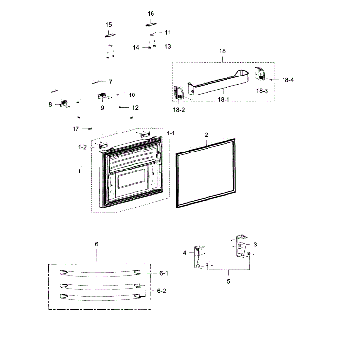 Freezer Door Diagram and Parts List for RFG237AABP XAA-05 Samsung Refrigerator