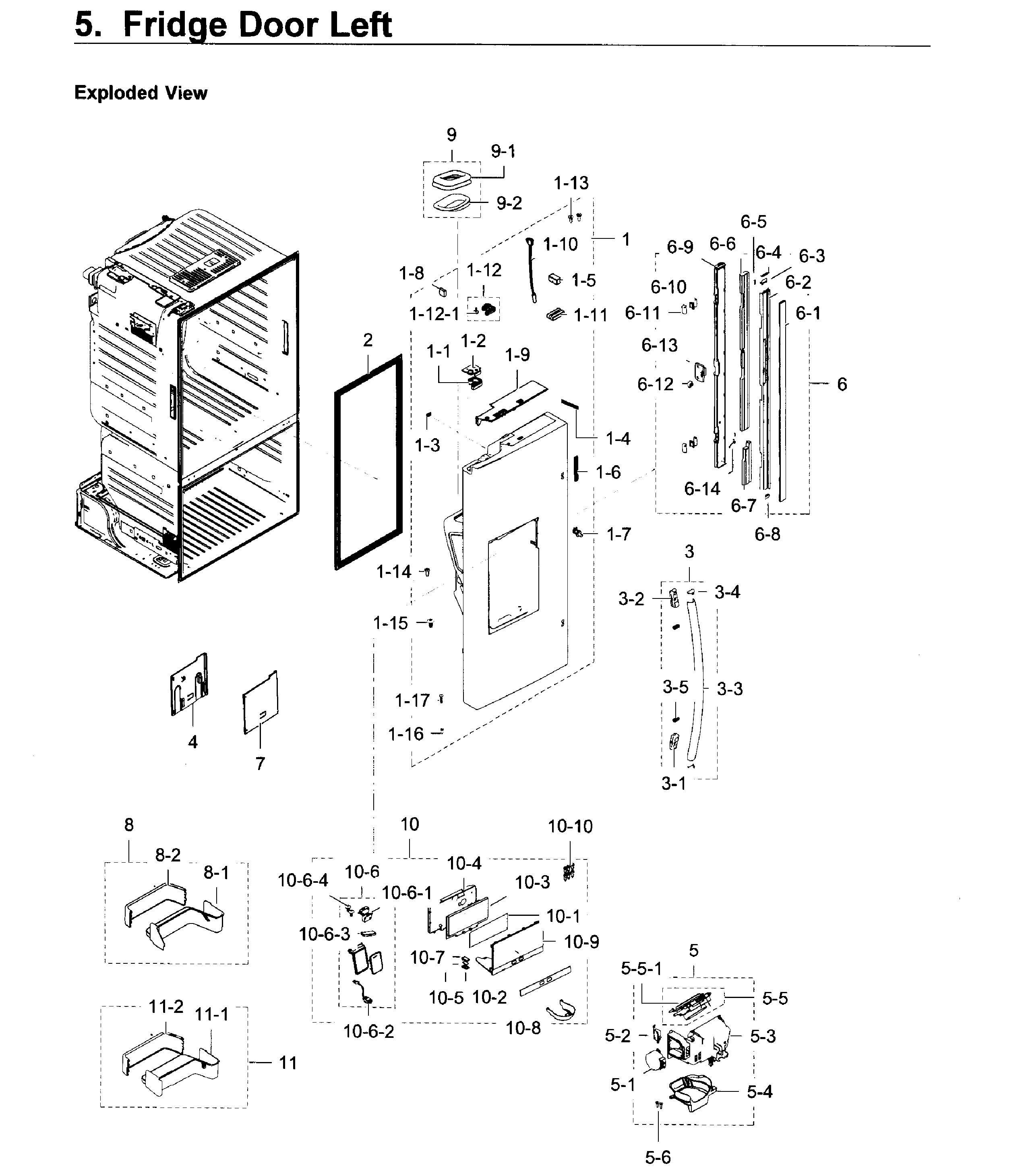 Fridge Door L Diagram and Parts List for RF28HDEDPBC AA-0005 Samsung Refrigerator