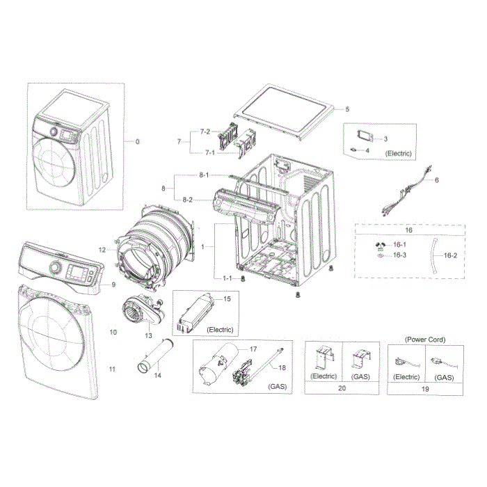 Main Assembly Diagram and Parts List for DV45K6500GW A3-00 Samsung Dryer