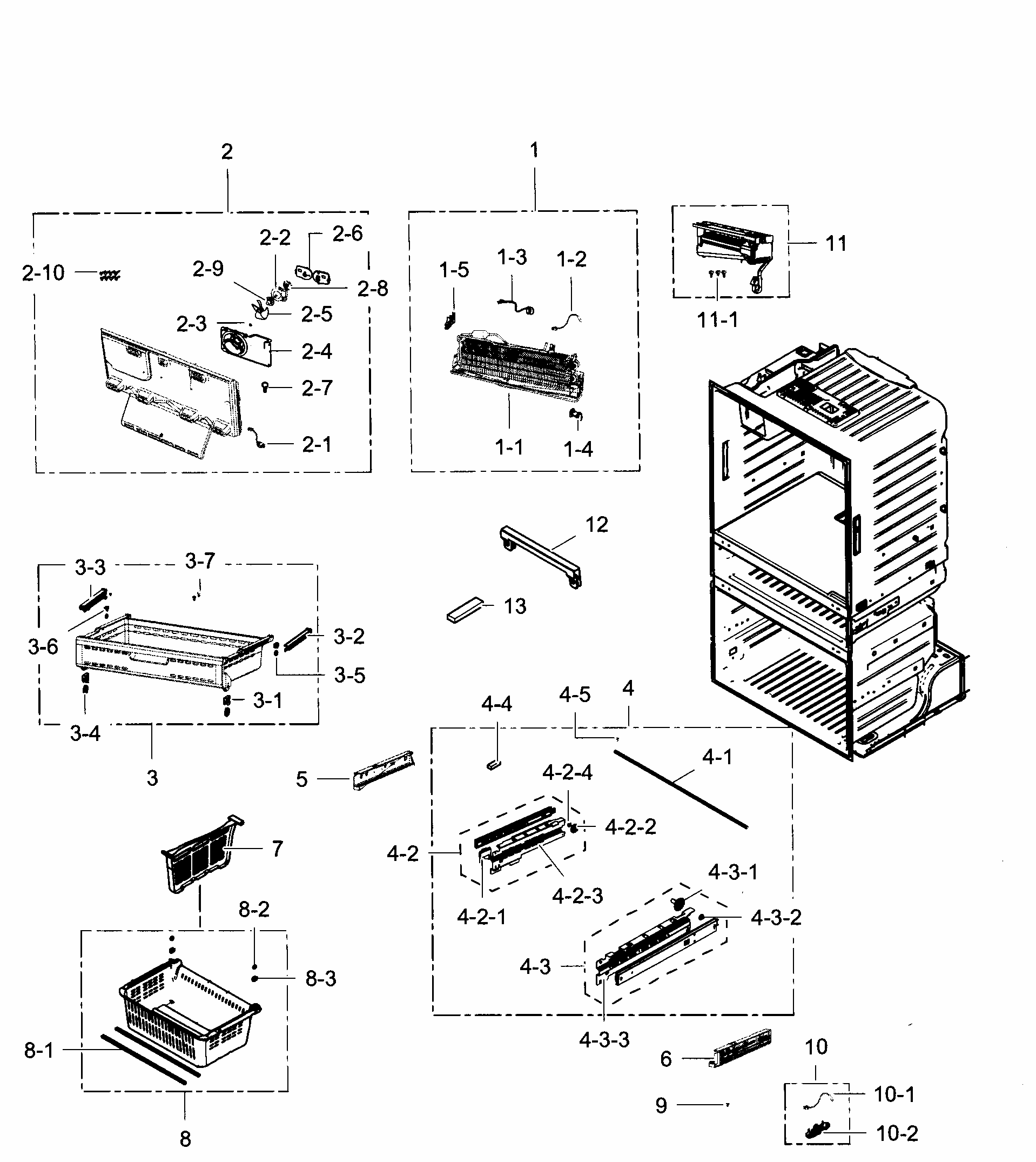 Freezer Diagram and Parts List for RF28HMEDBBC AA-0007 Samsung Refrigerator
