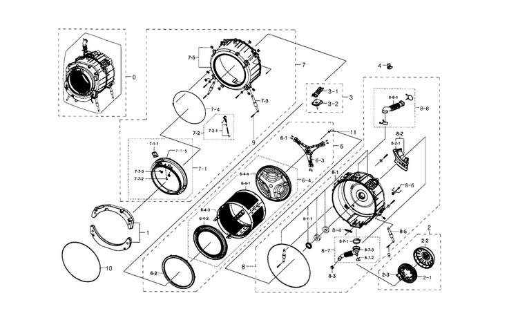 Tub & Drum Diagram and Parts List for WF395BTPASU A1-0001 Samsung Washer