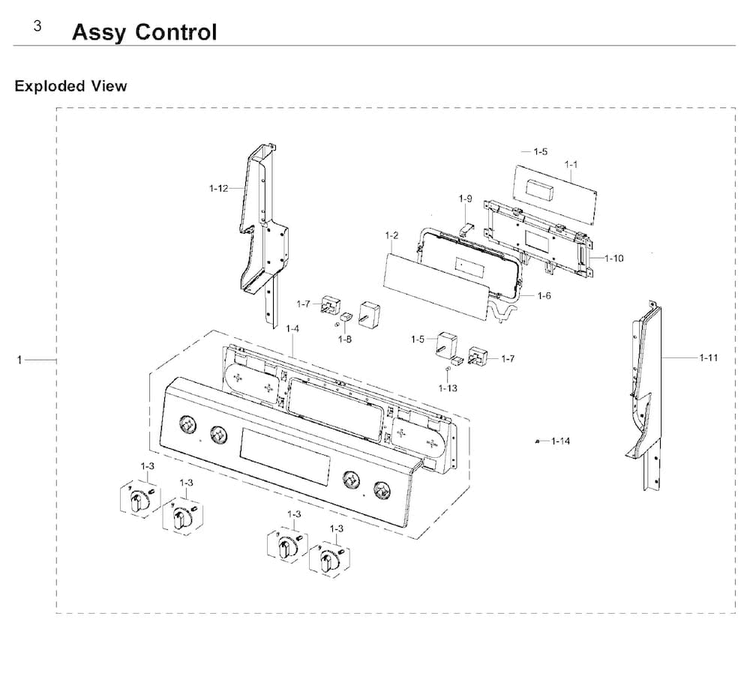 Control Diagram and Parts List for NE59J3420SW AA-0007 Samsung Range