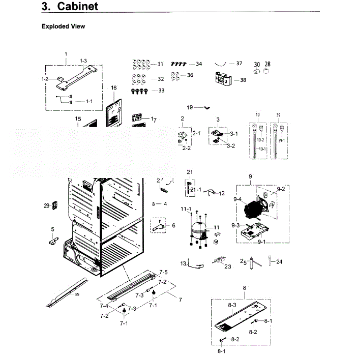 Cabinet Diagram and Parts List for RF263BEAEWW AA-04 Samsung Refrigerator