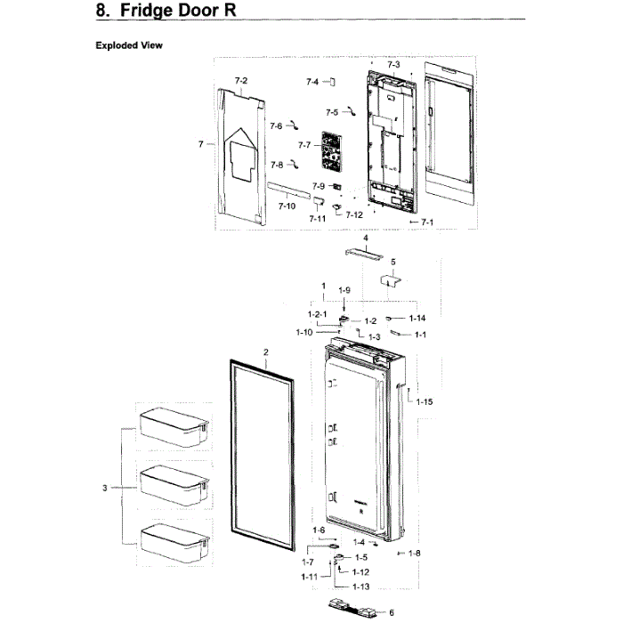 Fridge Door R Diagram and Parts List for RF22K9581SG AA-02 Samsung Refrigerator