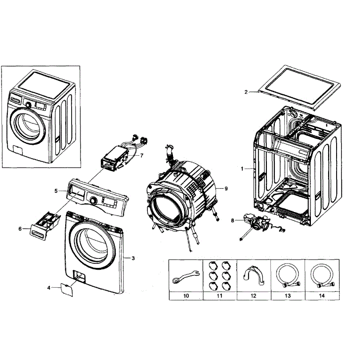 Main Assembly Diagram and Parts List for WF361BVBEWR A1-01 Samsung Washer