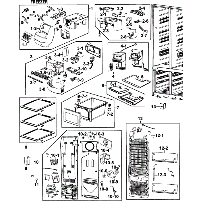 Freezer Diagram and Parts List for RM255LABP XAA-00 Samsung Refrigerator