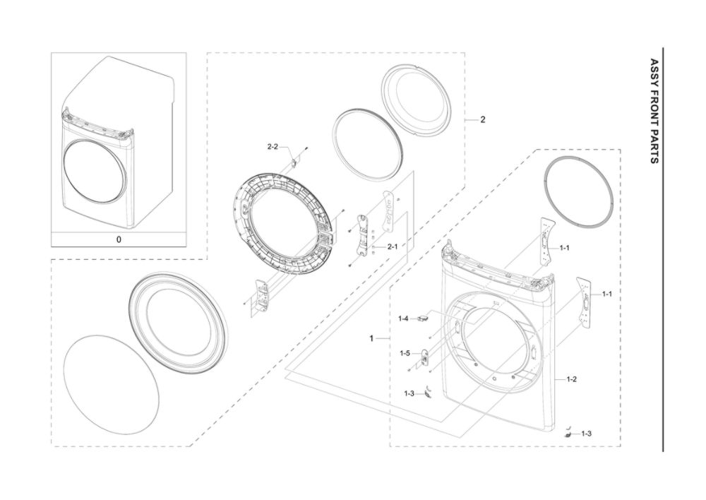 Front Assembly Diagram and Parts List for DVG60A9900V A3-00 Samsung Dryer