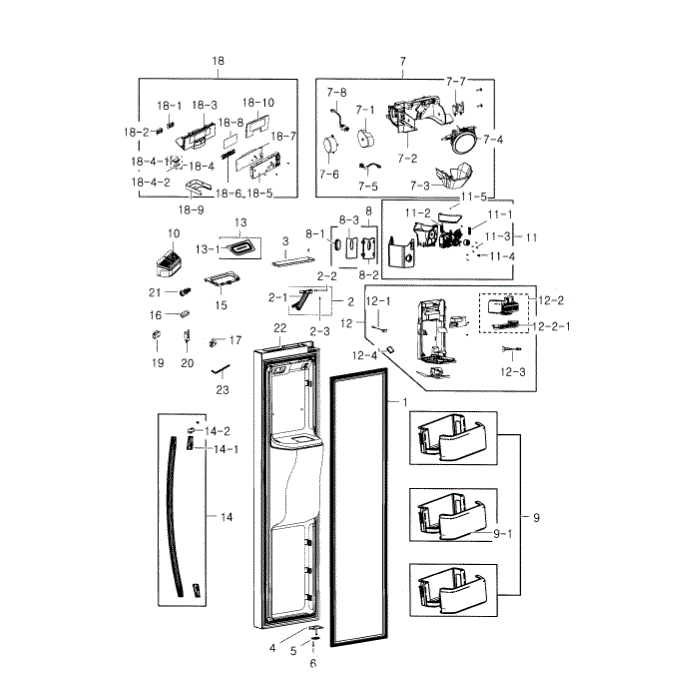 Freezer Door Diagram and Parts List for RS22HDHPNSR AA-00 Samsung Refrigerator