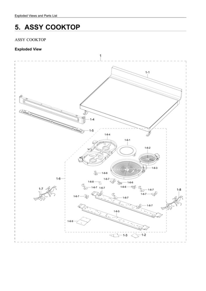 Cooktop Assembly Diagram and Parts List for NE63A6711SS AA-00 Samsung Range