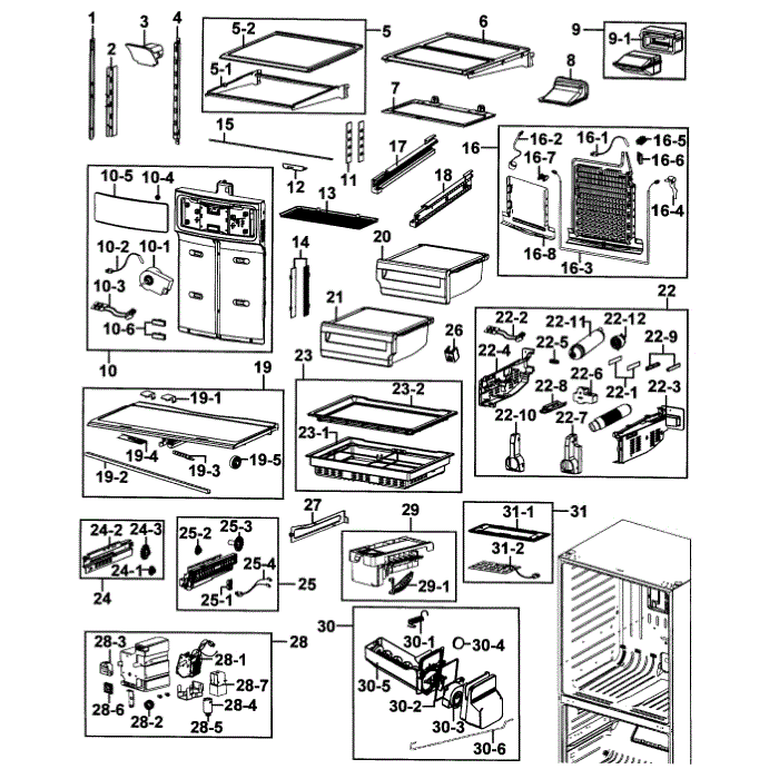 Refrigerator Diagram and Parts List for RF4287HAPN XAA-00 Samsung Refrigerator