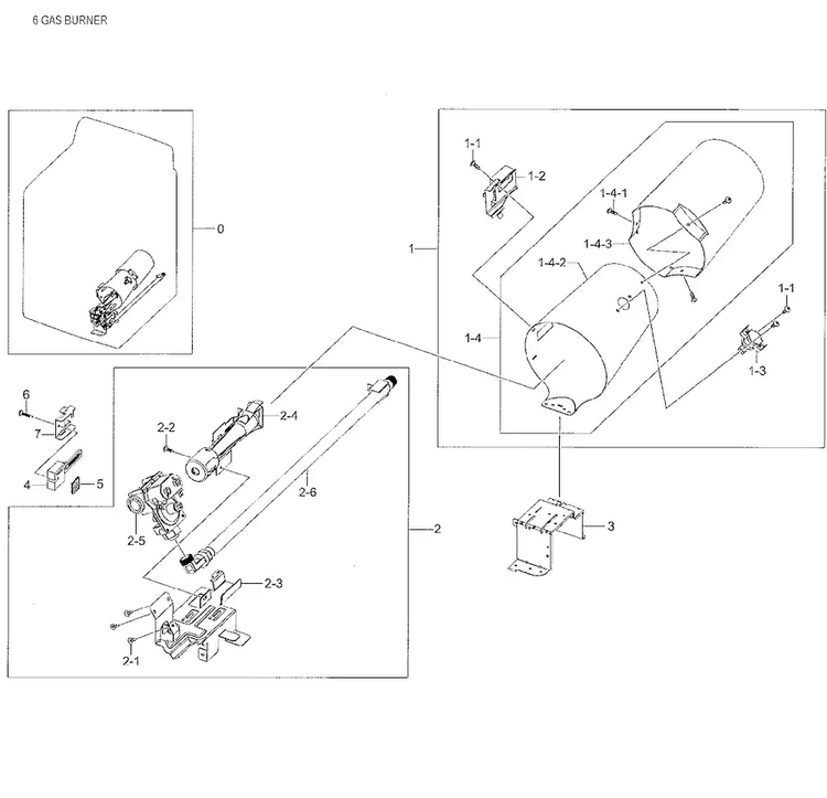 Gas Burner Diagram and Parts List for DV48H7400GW A2-0001 Samsung Dryer