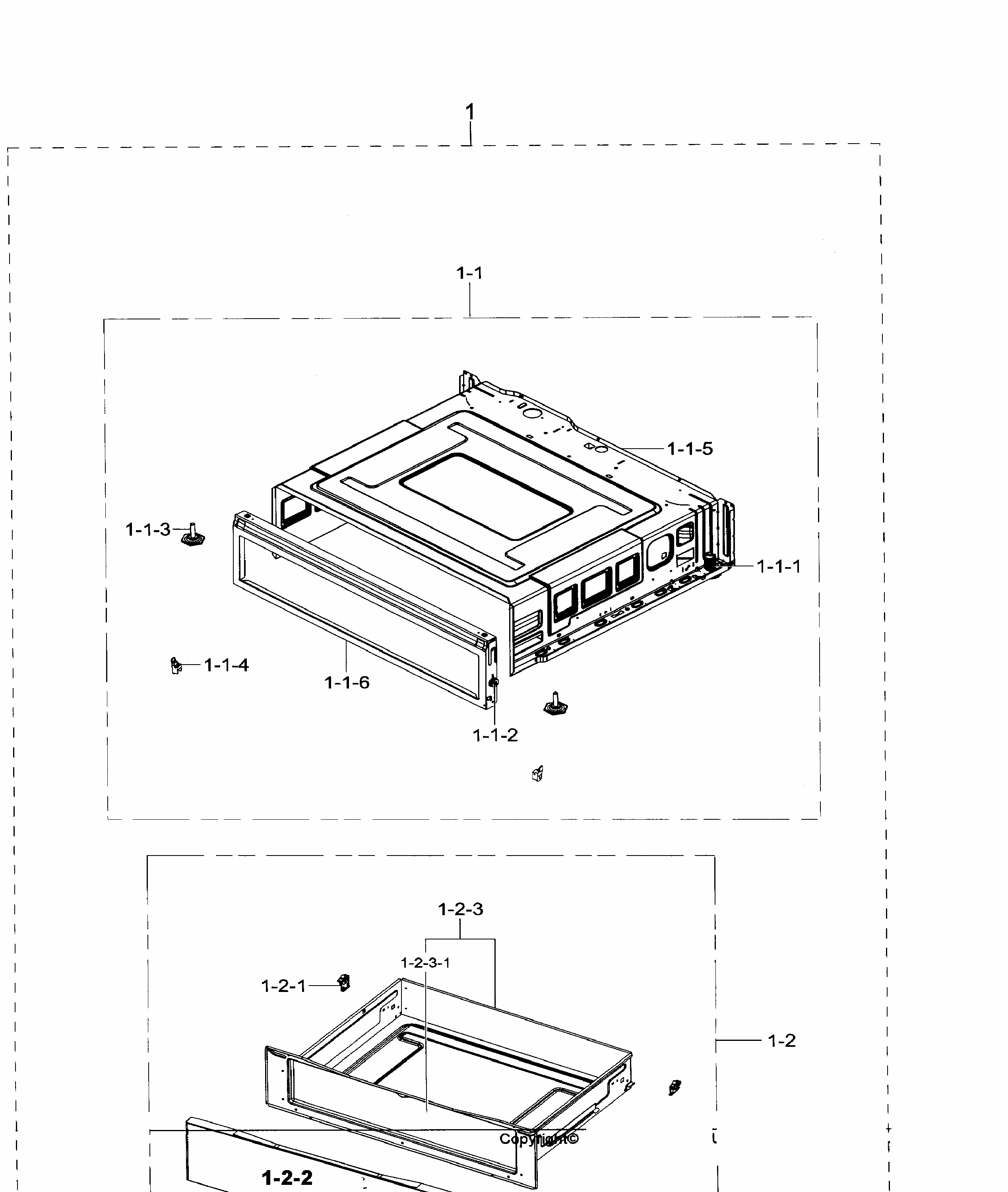 Drawer Diagram and Parts List for NE59J7630SW AA-0001 Samsung Range