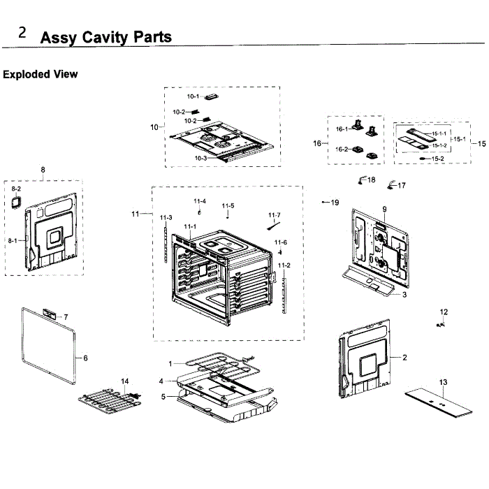Cavity Diagram and Parts List for NV51K6650DS AA-00 Samsung Wall Oven