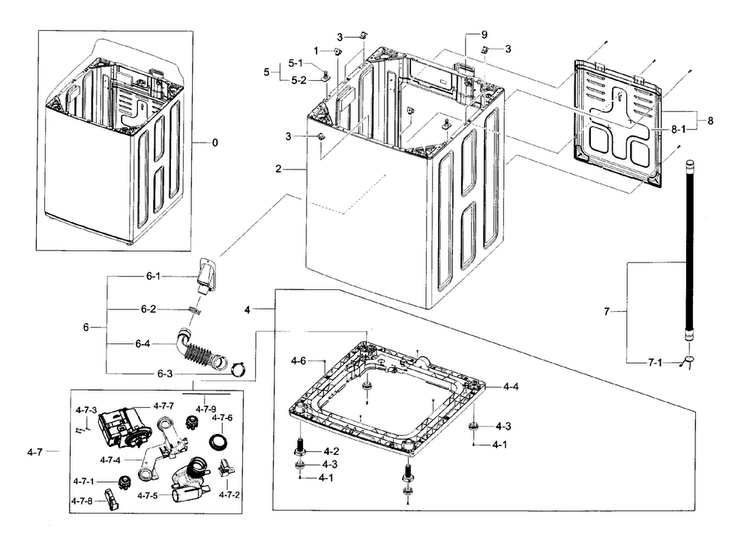 Frame Assy Diagram and Parts List for WA45H7200AW A2-0000 Samsung Washer