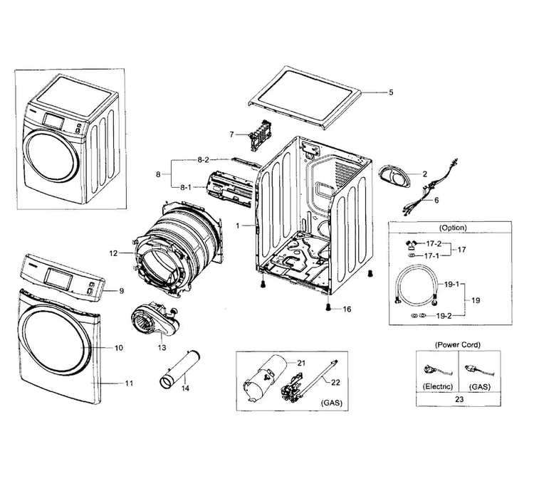 Main Assy Diagram and Parts List for DV457GVGSGR AA-0000 Samsung Dryer