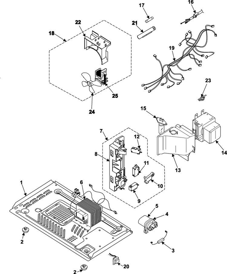 Internal Control/latch Assy/base Diagram and Parts List for MW840BC XAA Samsung Microwave