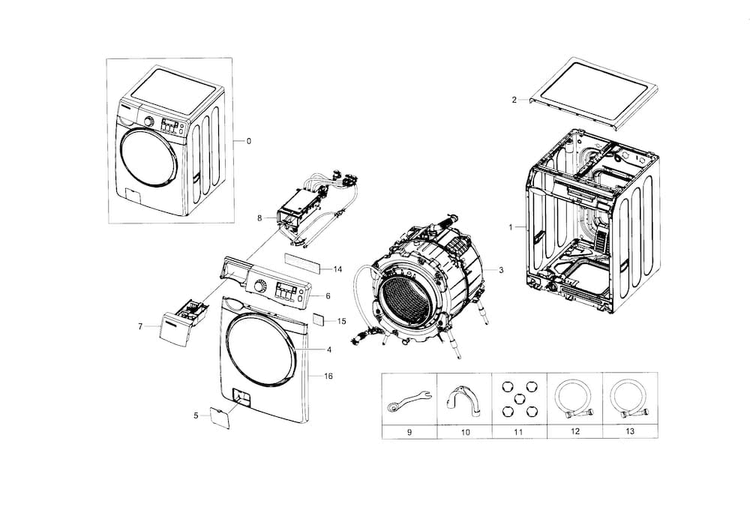 Main Assy Diagram and Parts List for WF395BTPASU A1-0001 Samsung Washer