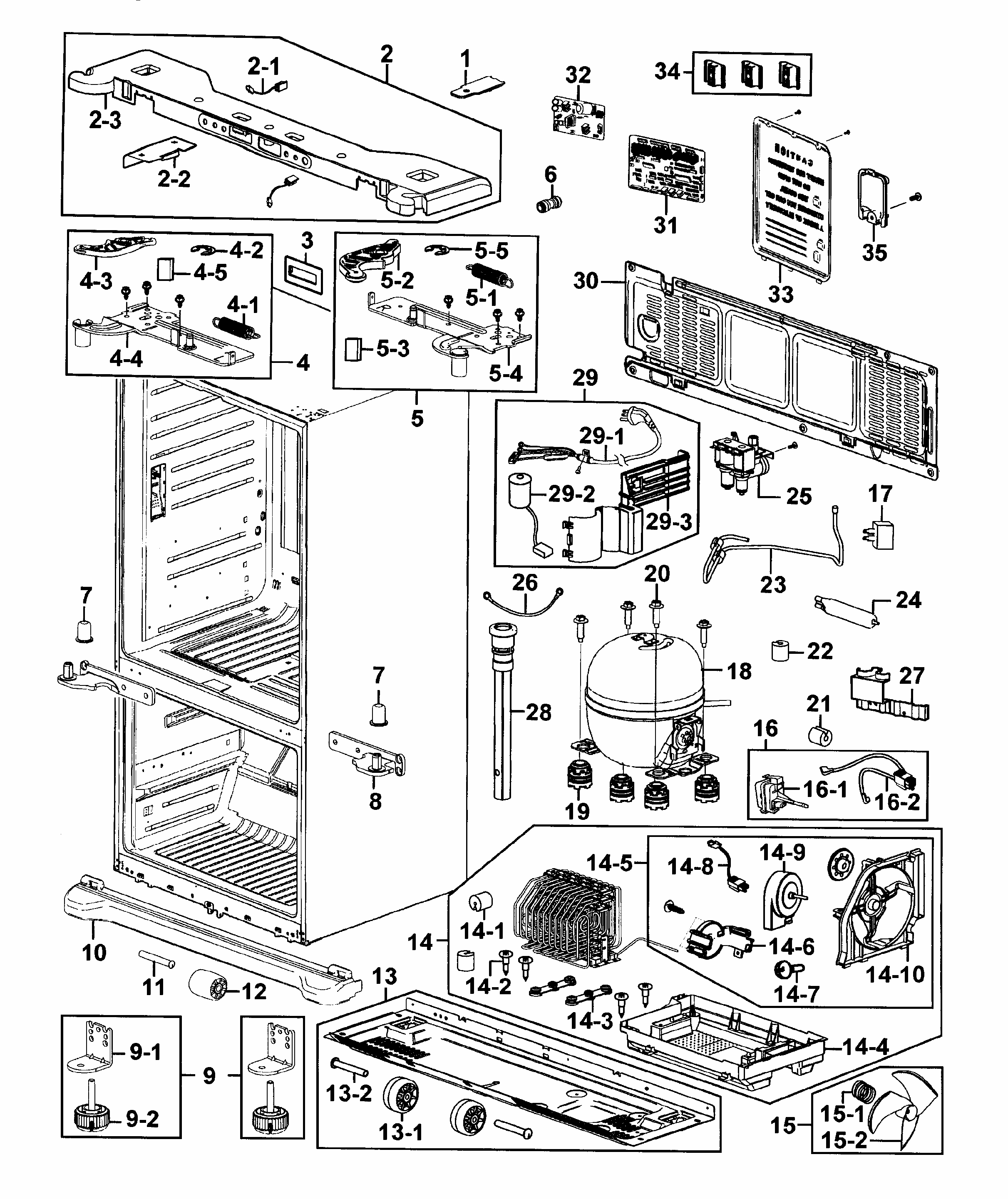 Cabinet Diagram and Parts List for RF267HERS XAA-0001 Samsung Refrigerator