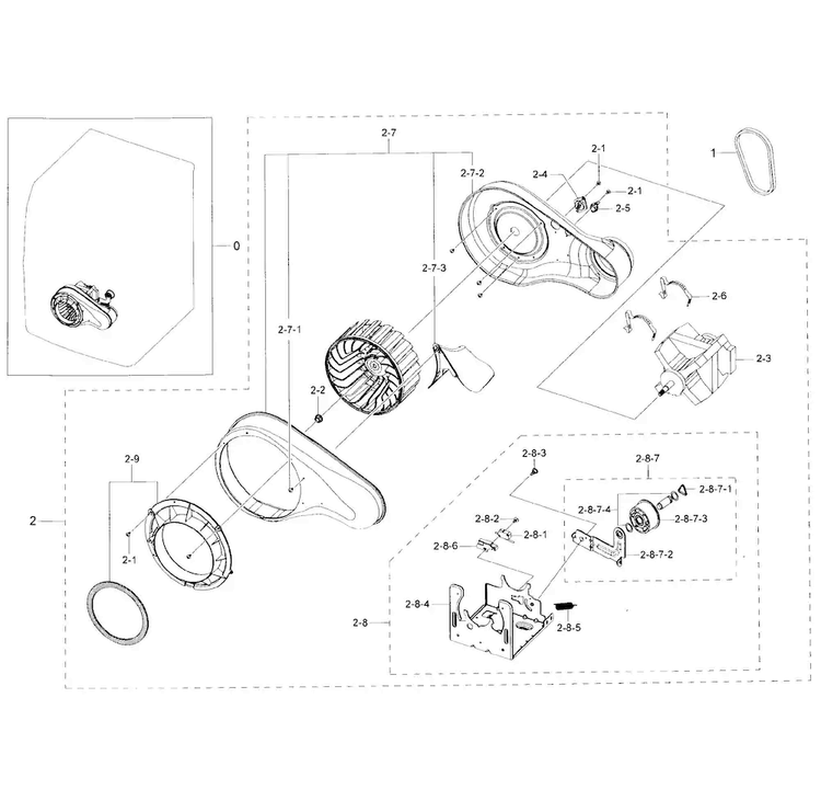 Motor Duct Diagram and Parts List for DV50K7500GW A3-0001 Samsung Dryer